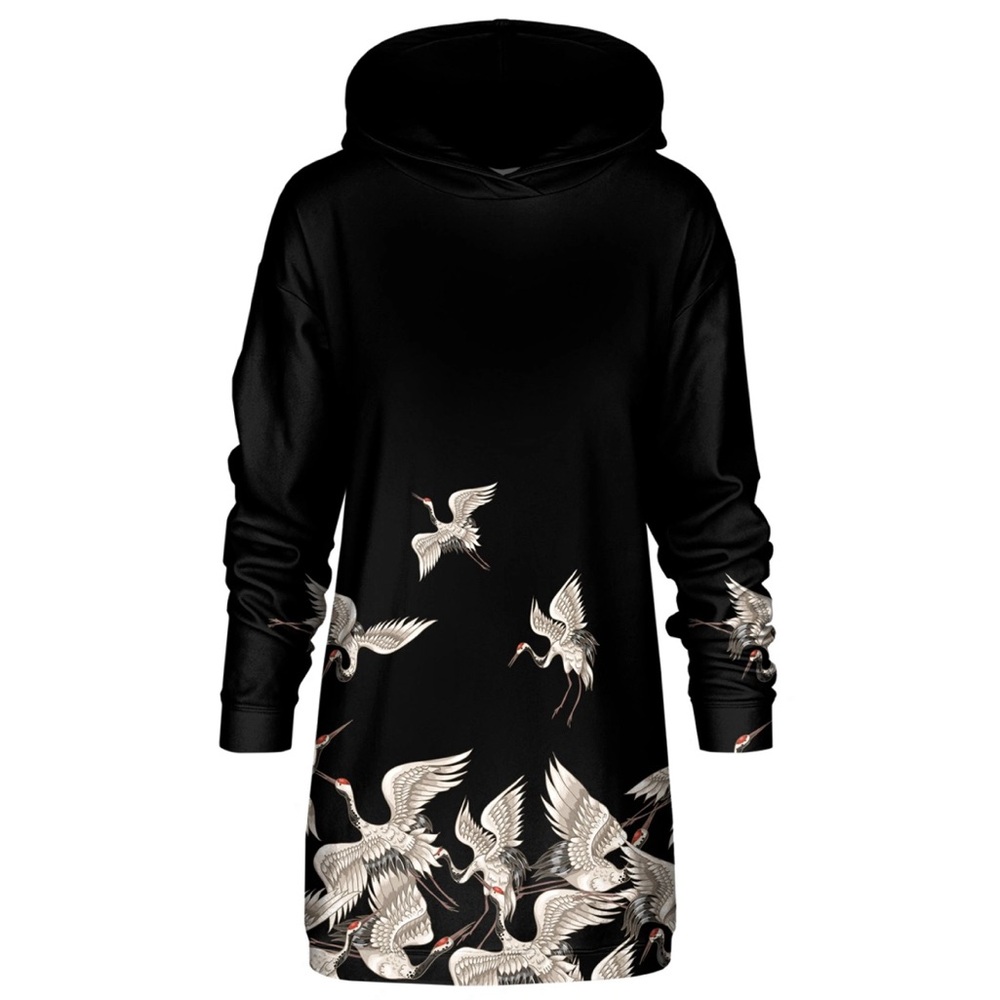 Navy sweater dress with cranes (Wolf and Badger)